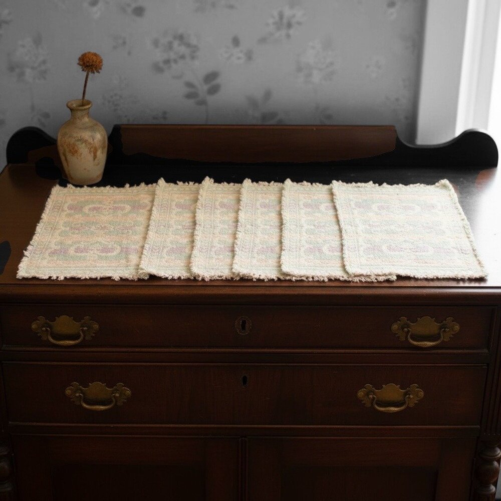 Bohemian Woven Cotton Placemats Set Of 6 Pastel Floral Rustic 16.5 x 11.5 Inches